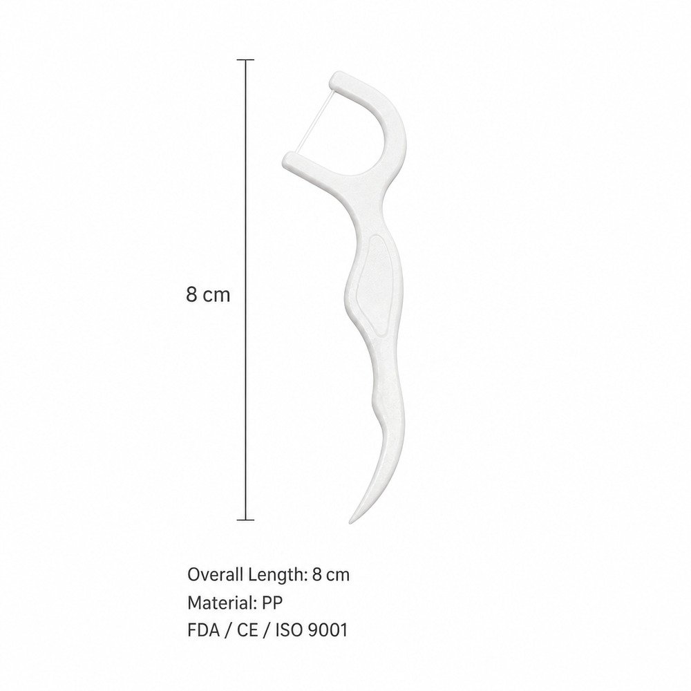 Adult Dental Floss Pick A13 - Slim Wave Handle - specifications and dimensions