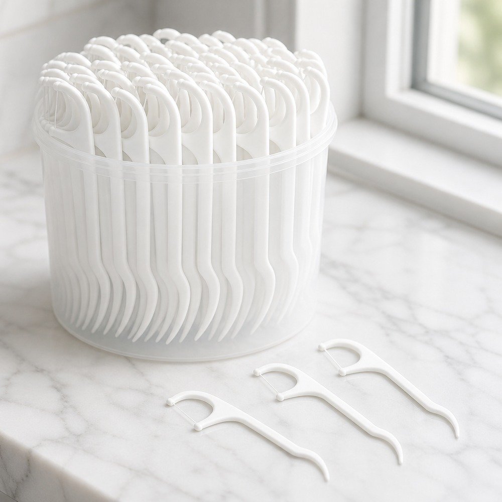 Adult Dental Floss Pick A1 - Classic Curved Handle - bulk tub packaging