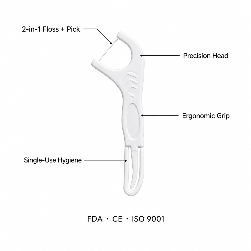 Adult Dental Floss Pick A18 - Rounded Comfort Handle - key product features