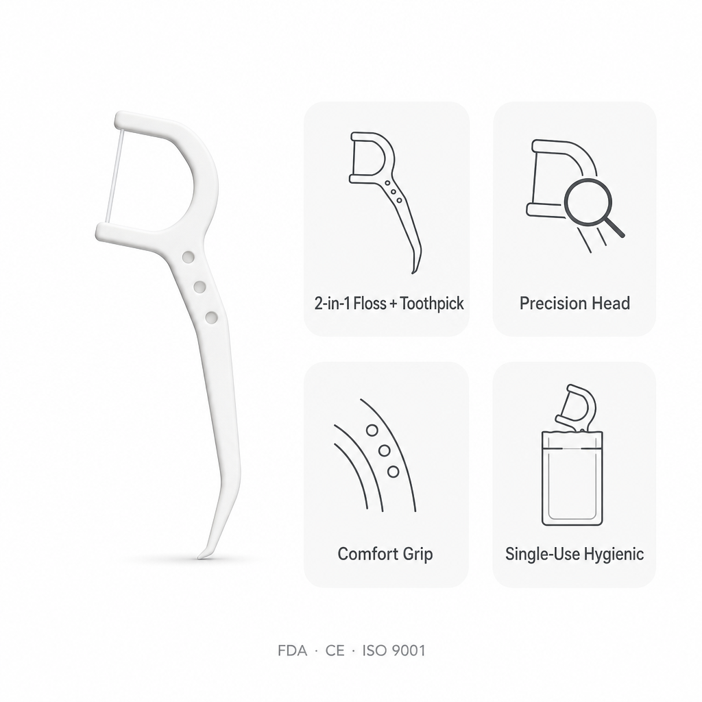 Adult Dental Floss Pick A6 - Sleek Long Handle - key product features