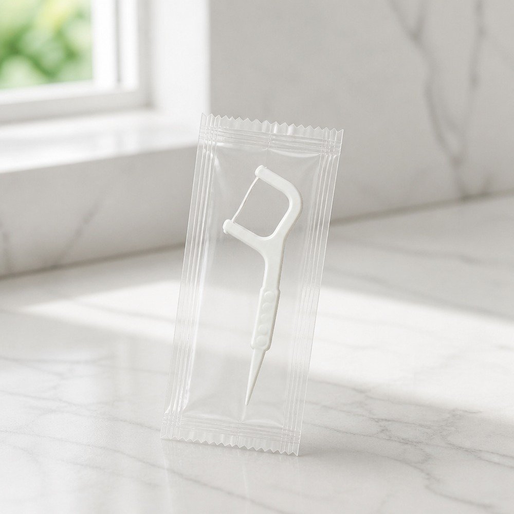 Adult Dental Floss Pick A3 - Slim Straight Handle - single pack packaging