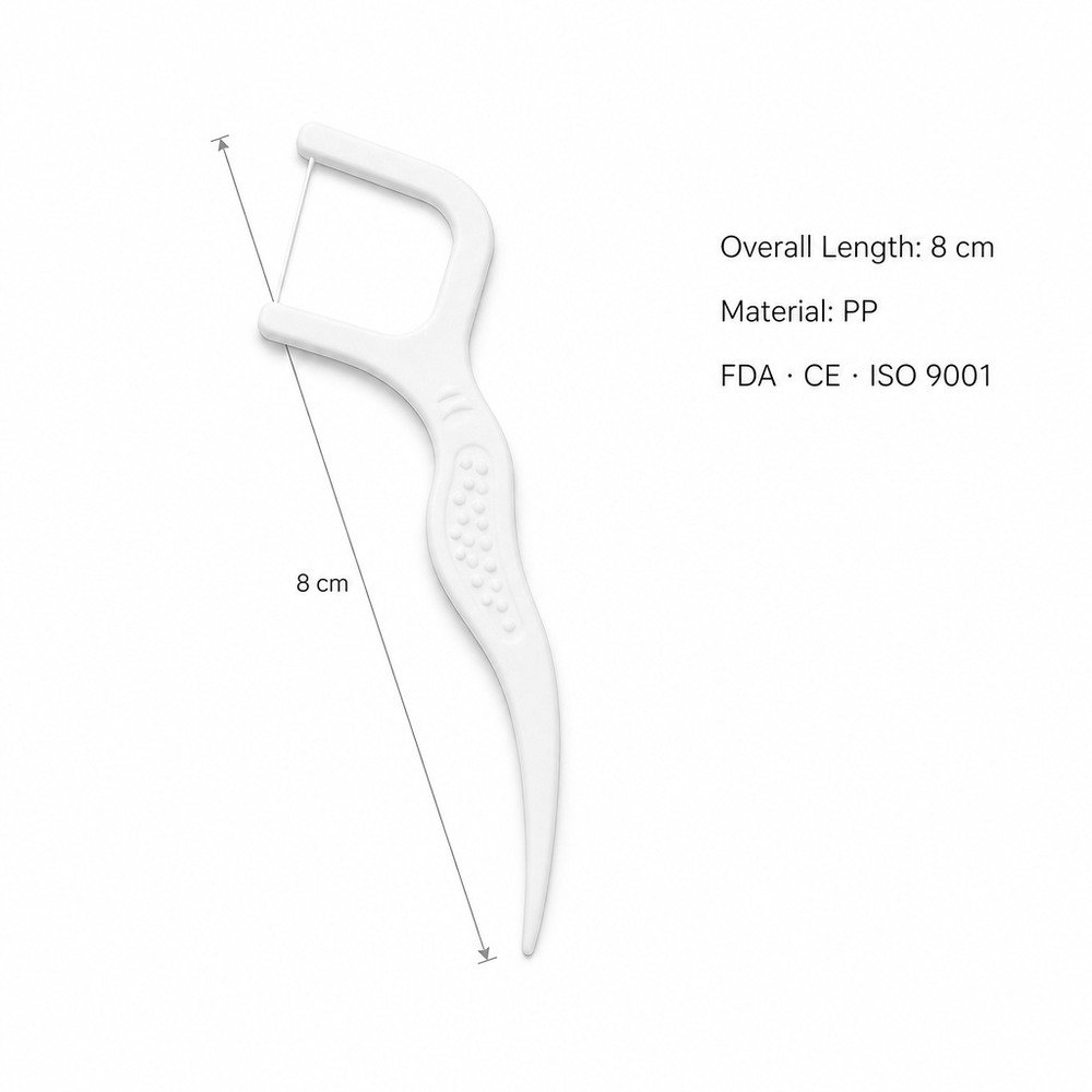 Adult Dental Floss Pick A7 - Wave Grip Handle - specifications and dimensions