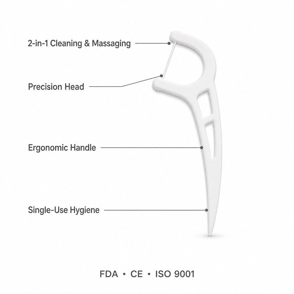 Adult Dental Floss Pick A10 - Cut-Out Wide Handle - key product features