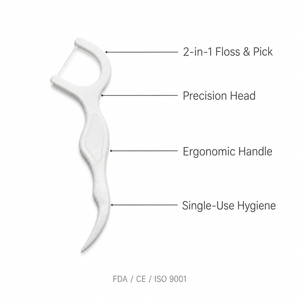 Adult Dental Floss Pick A13 - Slim Wave Handle - key product features