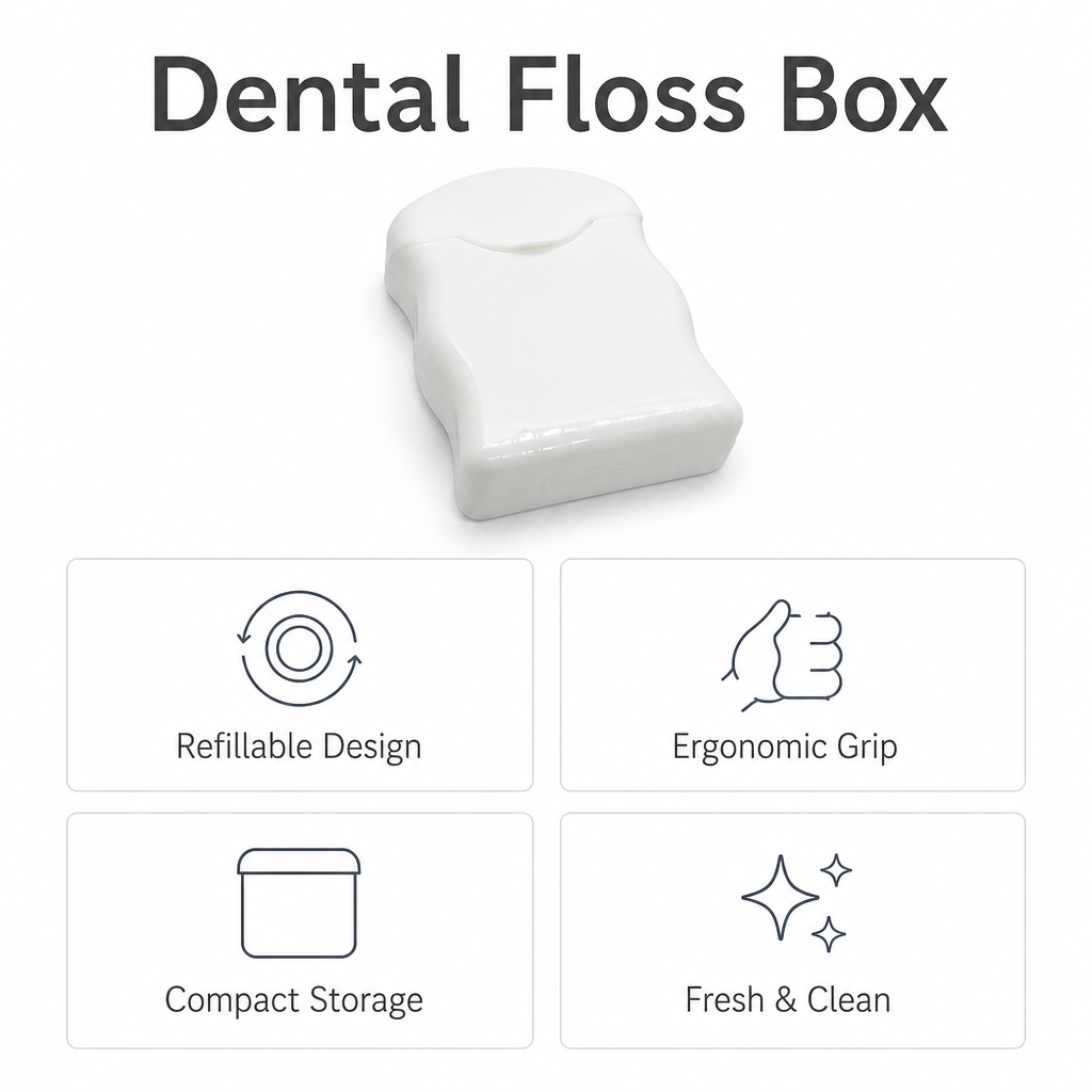 Dental Floss Box H2 - White Flip-Top Dispenser - key product features