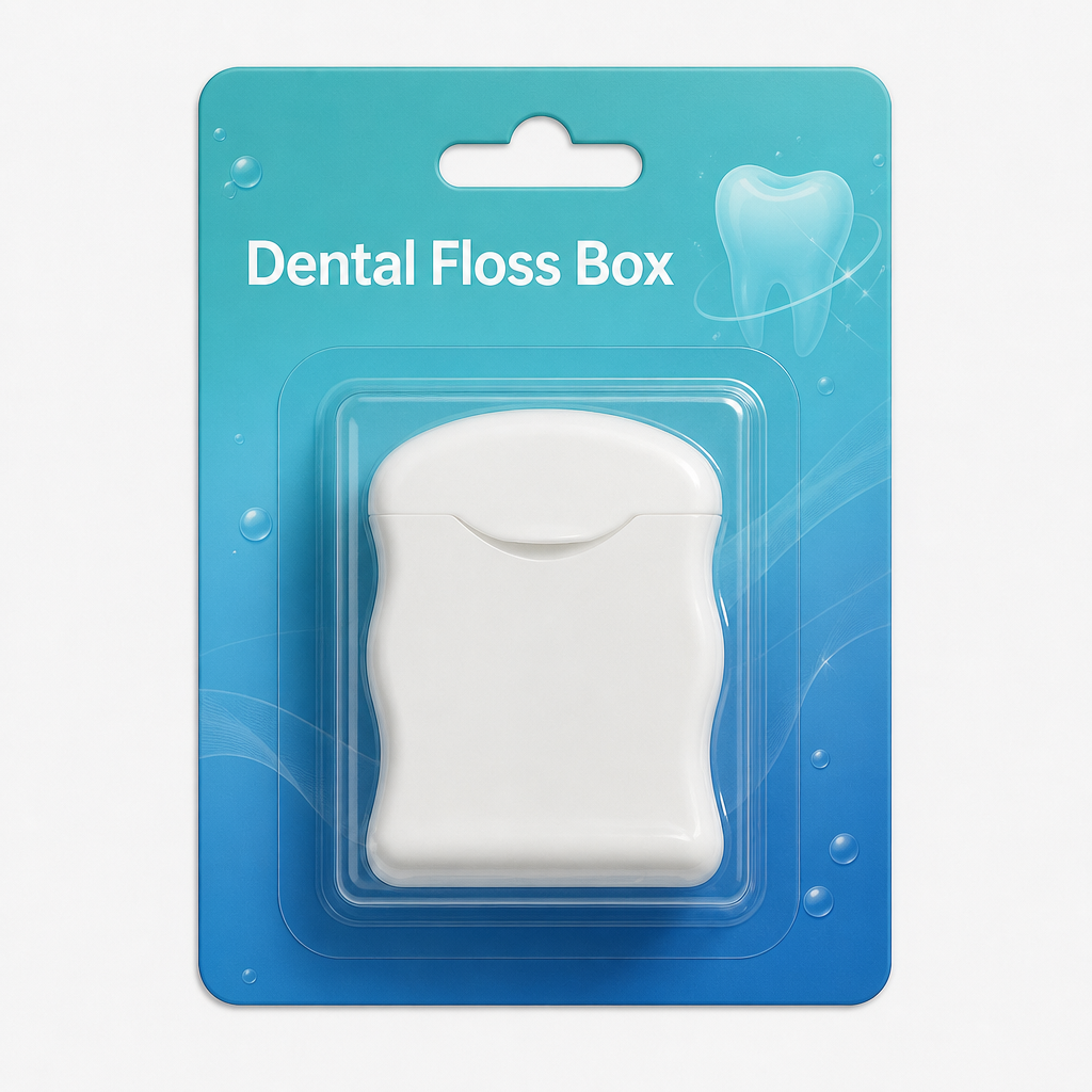 Dental Floss Box H2 - White Flip-Top Dispenser - blister card packaging