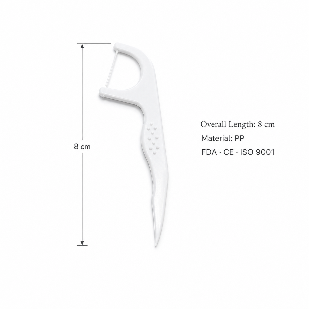 Adult Dental Floss Pick A9 - Angled Head Handle - specifications and dimensions