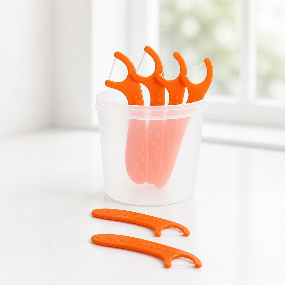 Kids Dental Floss Pick K2 - Bubble Grip Handle - bulk tub packaging