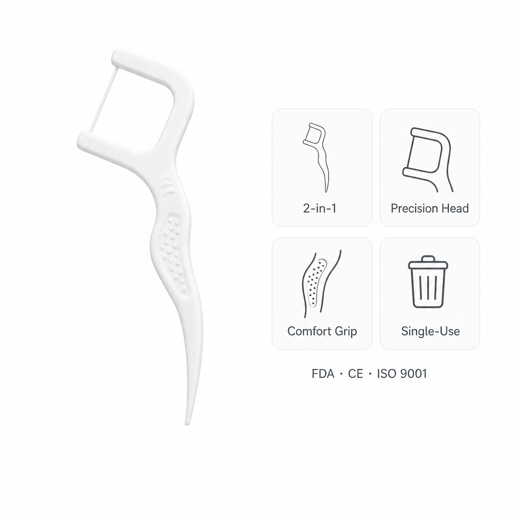 Adult Dental Floss Pick A7 - Wave Grip Handle - key product features