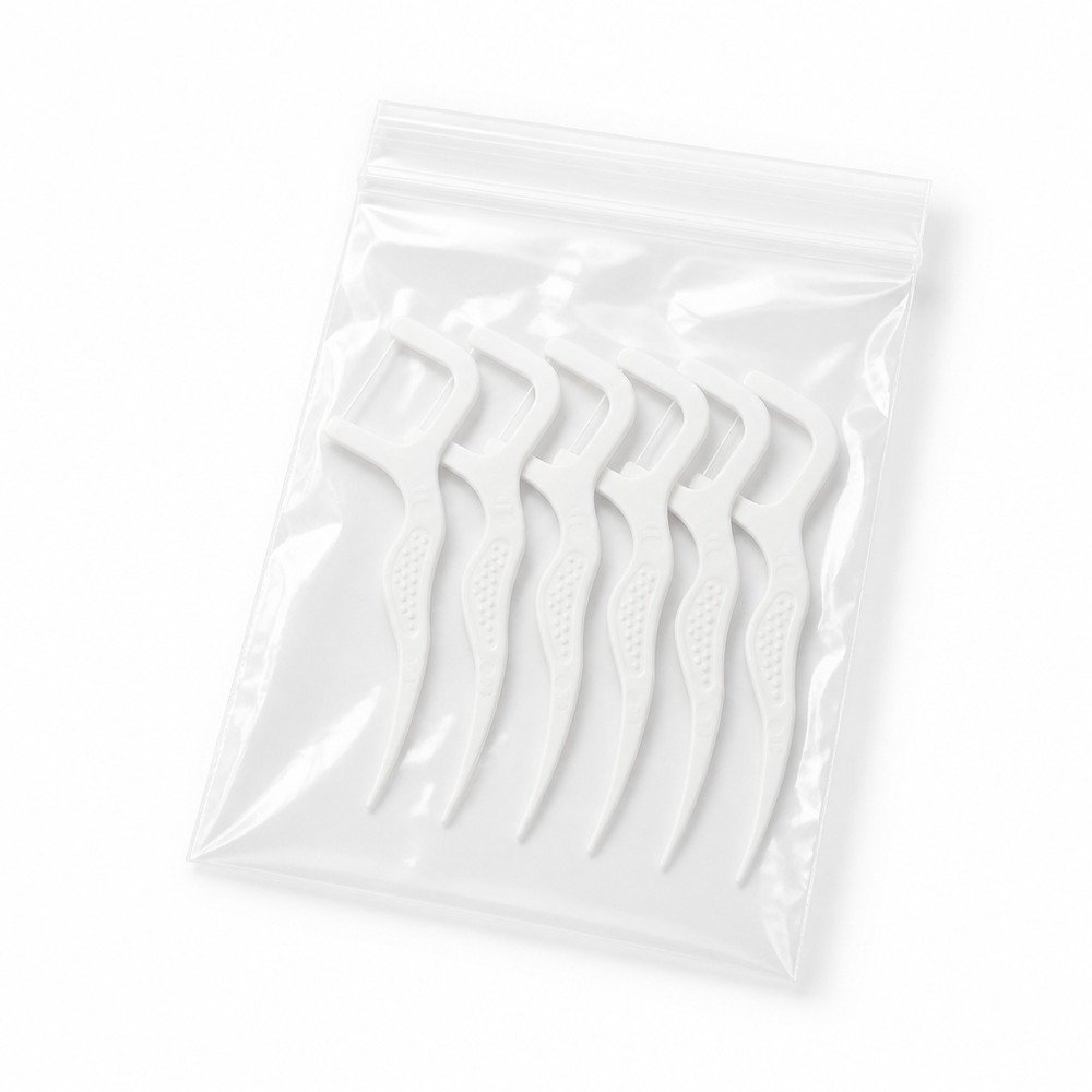 Adult Dental Floss Pick A7 - Wave Grip Handle - single transparent bag packaging