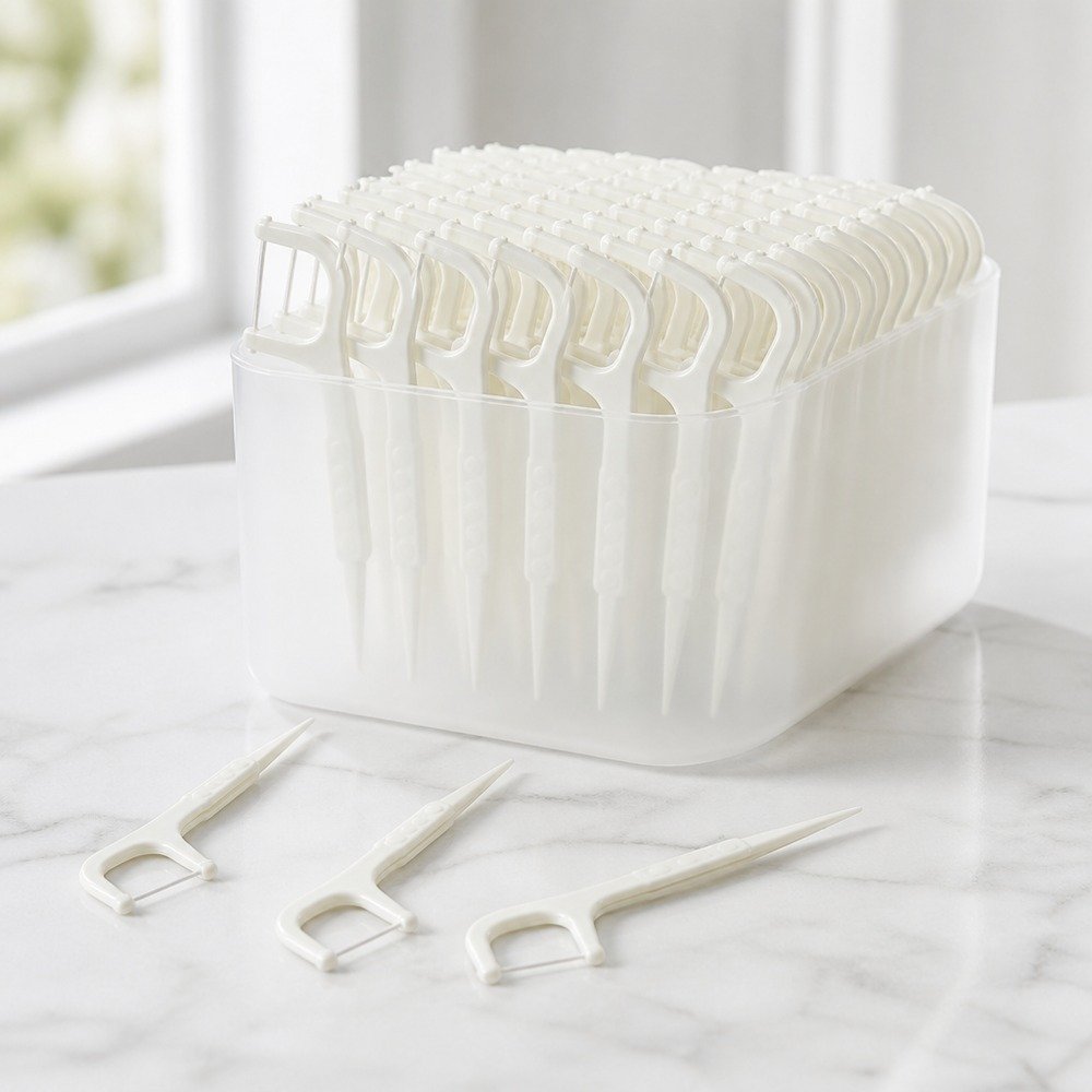Adult Dental Floss Pick A3 - Slim Straight Handle - bulk tub packaging
