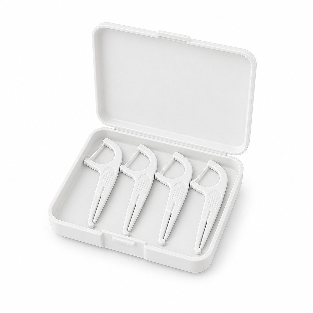 Adult Dental Floss Pick A16 - Ribbed Curve Handle - travel and on-the-go use