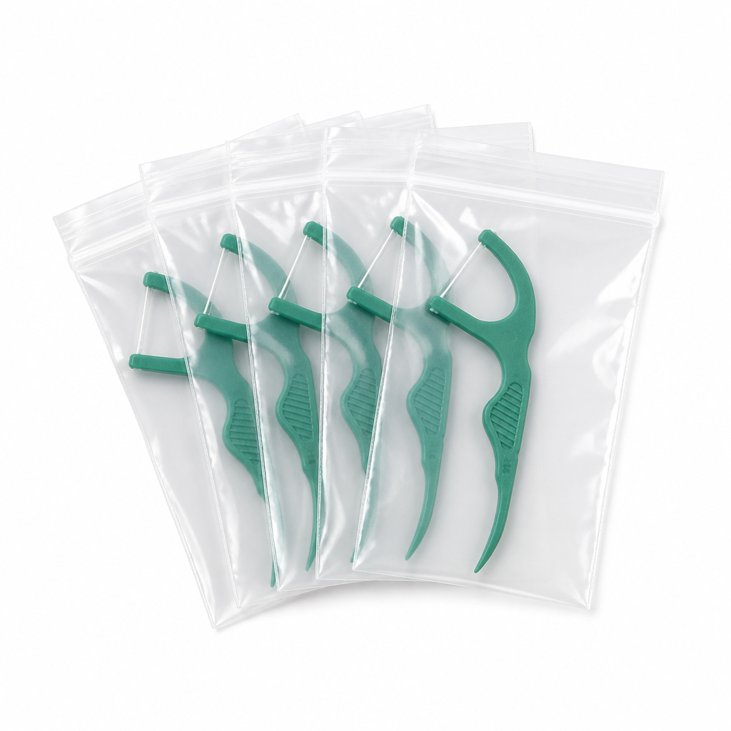 Adult Dental Floss Pick A14 - Green Anti-Slip Grip Handle - bulk packaging