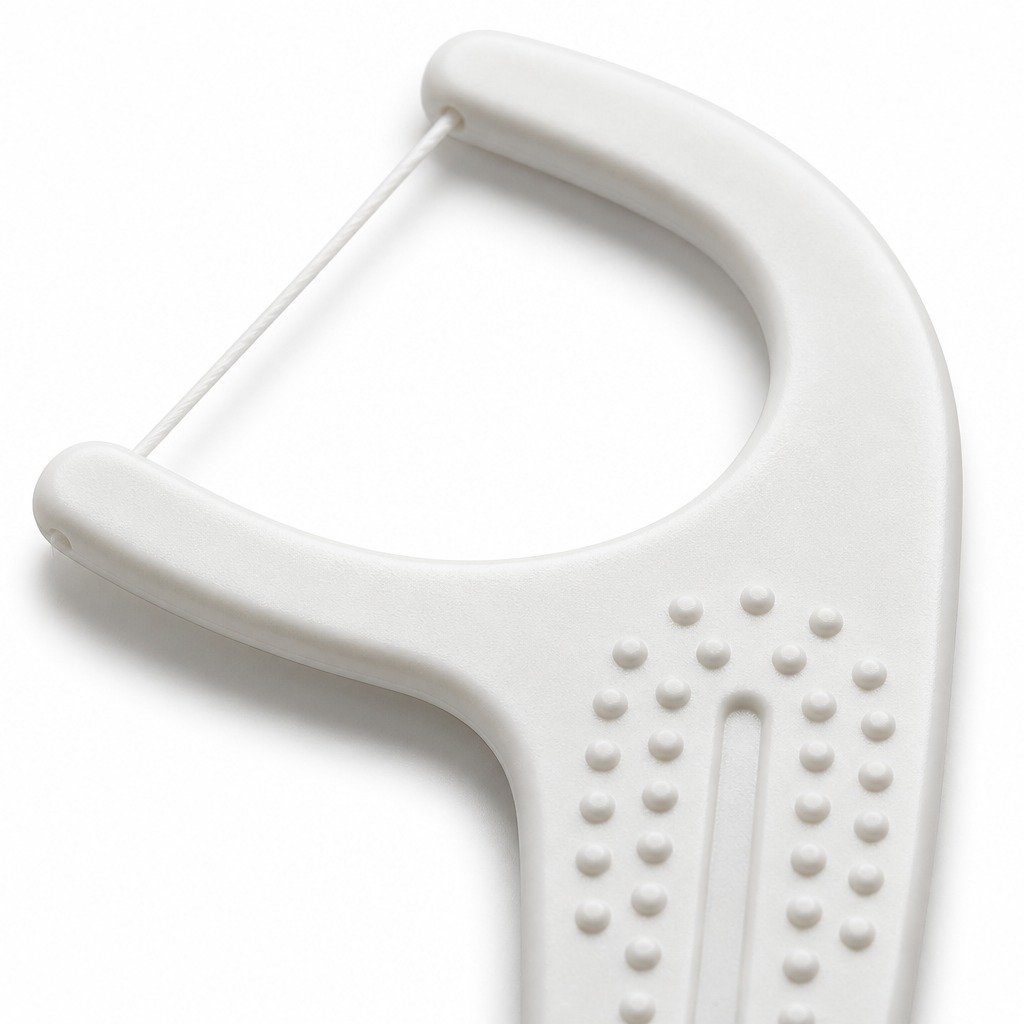 Adult Dental Floss Pick A17 - Dot Grip Handle - close-up detail