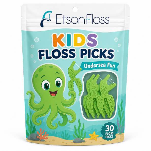 Private label kids dental floss picks pack, 30 floss picks