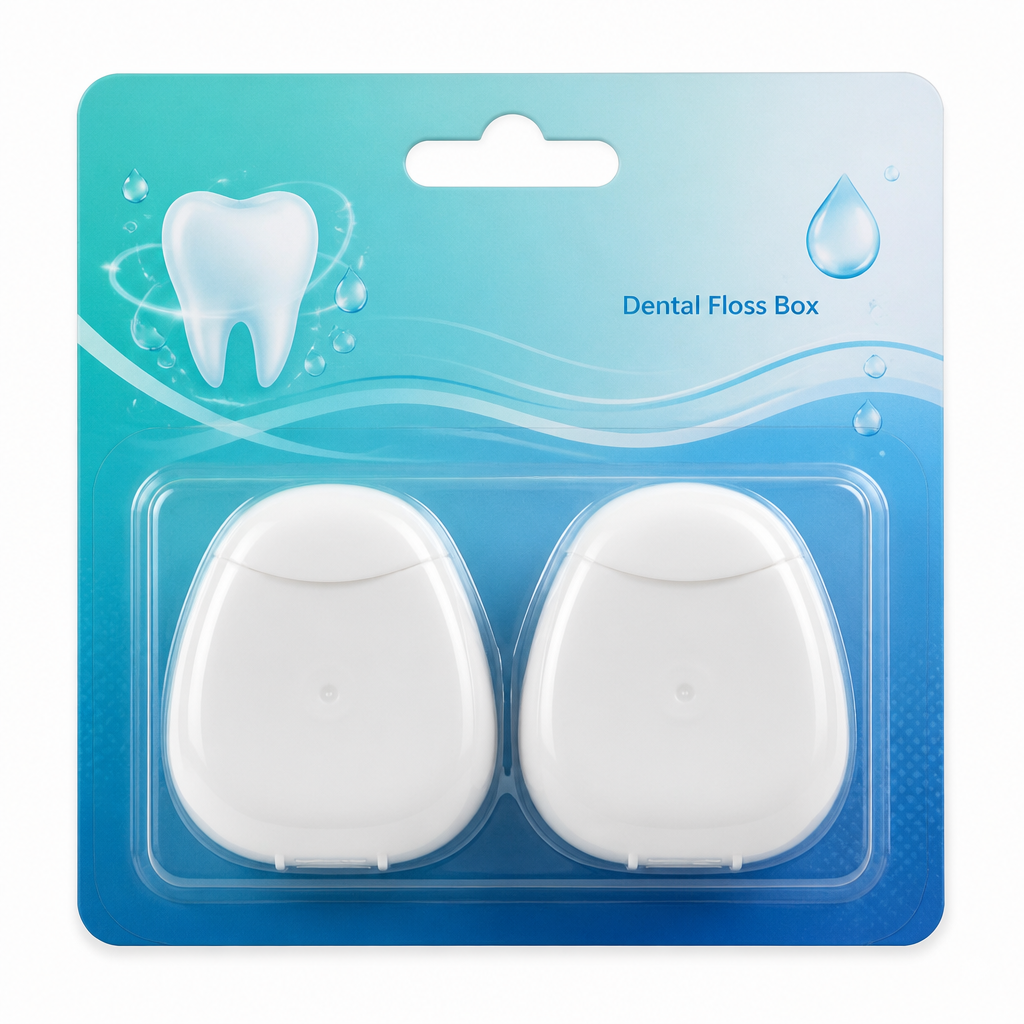 Dental Floss Box H3 - Compact Oval Flip-Top Dispenser - blister card packaging