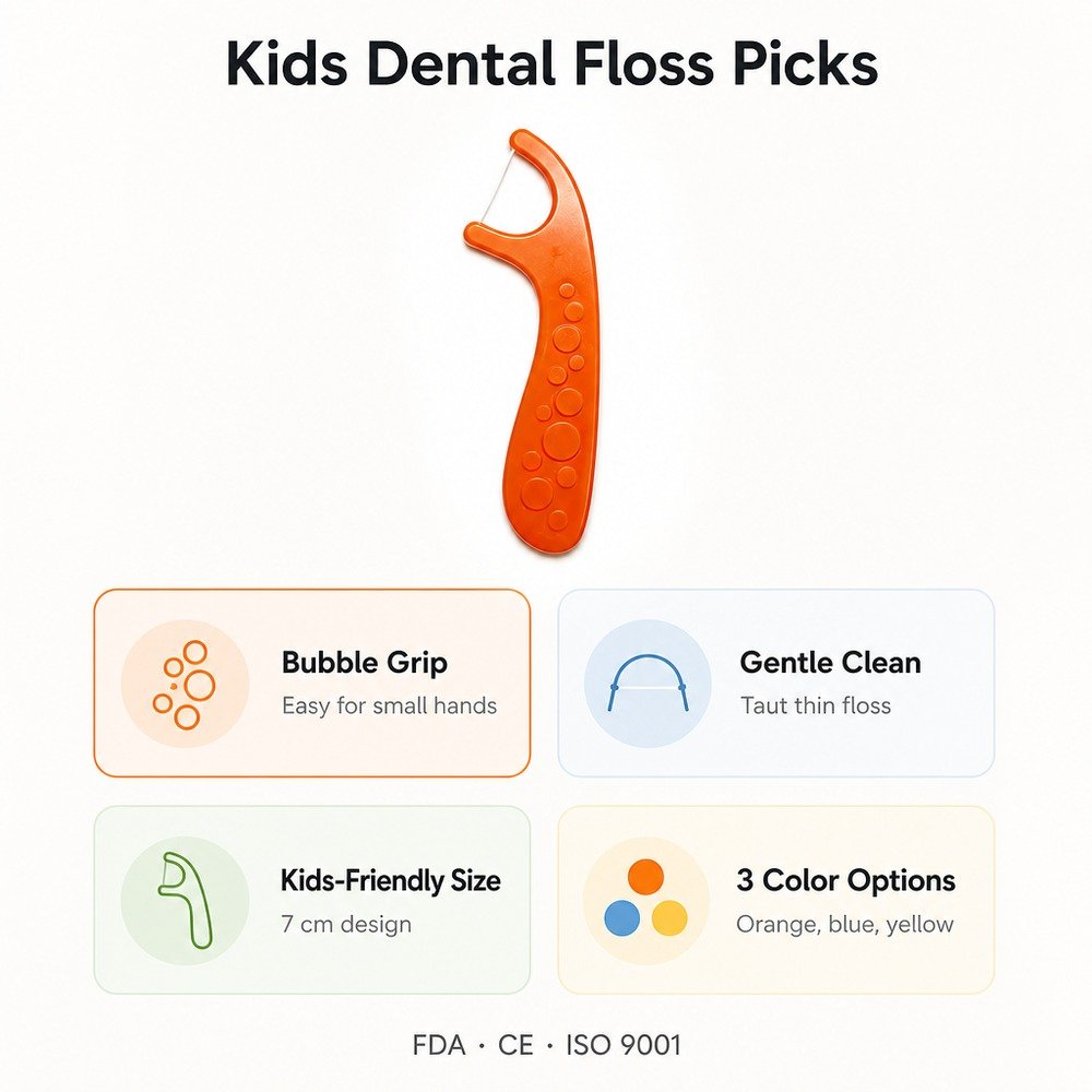 Kids Dental Floss Pick K2 - Bubble Grip Handle - key product features