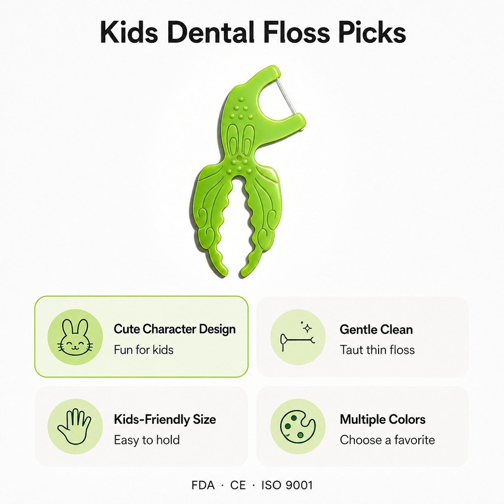 Kids Dental Floss Pick K1 - Crocodile Character - key product features