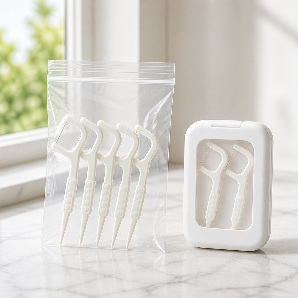 Adult Dental Floss Pick A3 - Slim Straight Handle - bag and case packaging