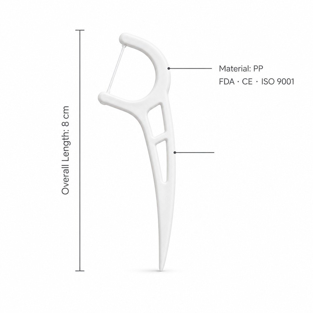 Adult Dental Floss Pick A10 - Cut-Out Wide Handle - specifications and dimensions