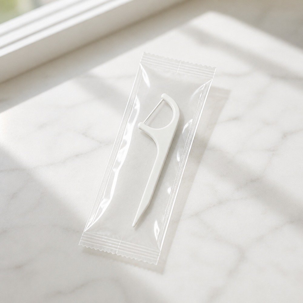 Adult Dental Floss Pick A4 - Wide Flat Handle - single pack packaging