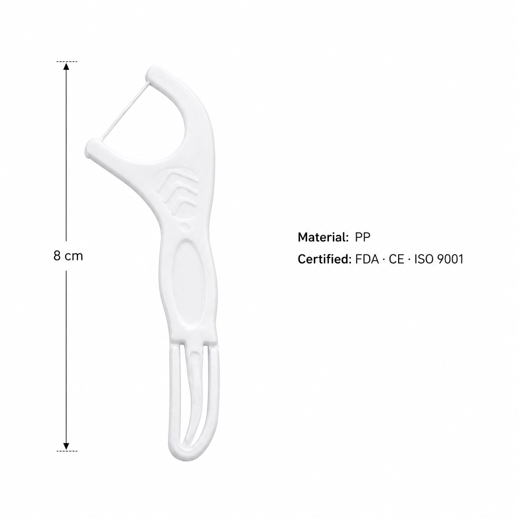 Adult Dental Floss Pick A18 - Rounded Comfort Handle - specifications and dimensions
