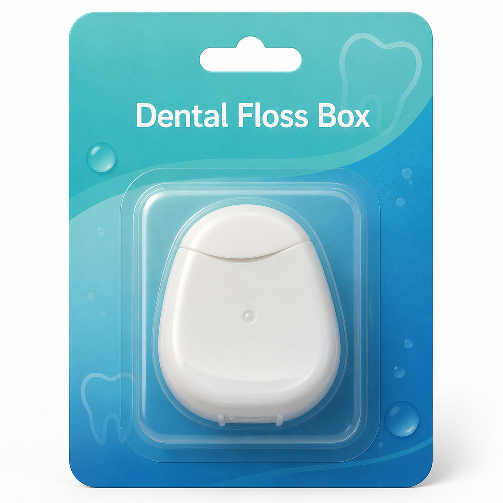 Dental Floss Box H3 - Compact Oval Flip-Top Dispenser - blister card packaging