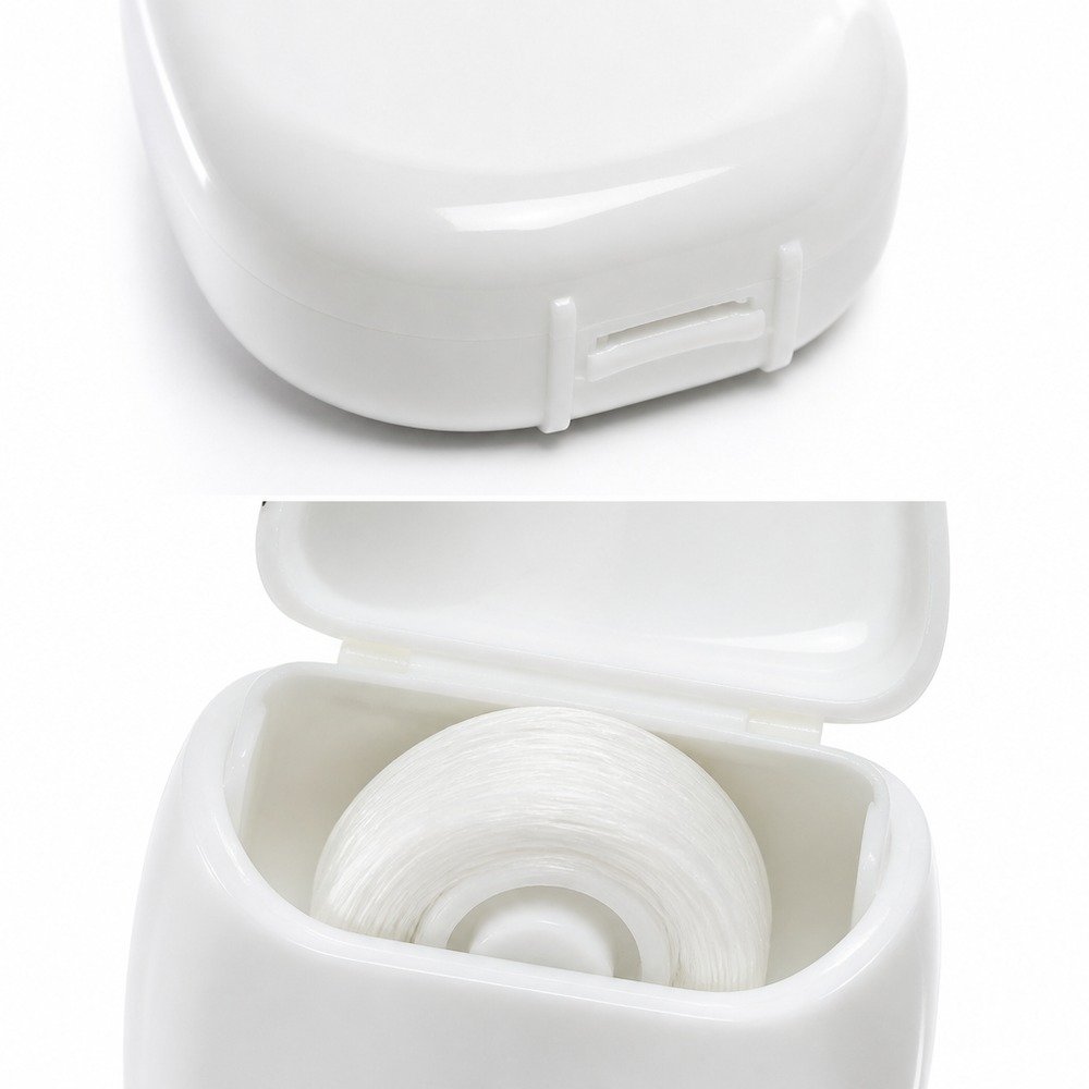 Dental Floss Box H3 - Compact Oval Flip-Top Dispenser - close-up detail