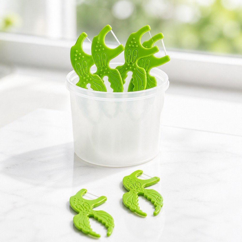 Kids Dental Floss Pick K1 - Crocodile Character - bulk tub packaging