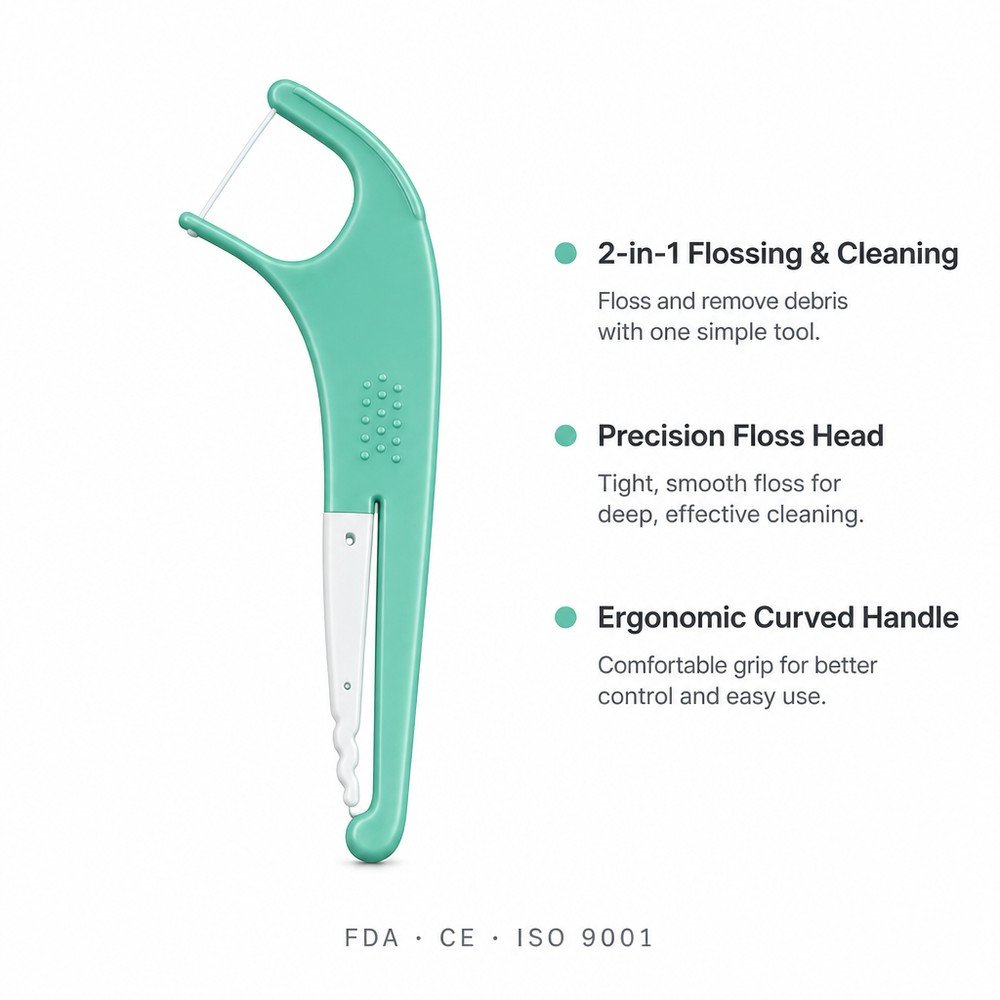 Adult Dental Floss Pick A15 - Mint Green Slim Handle - key product features