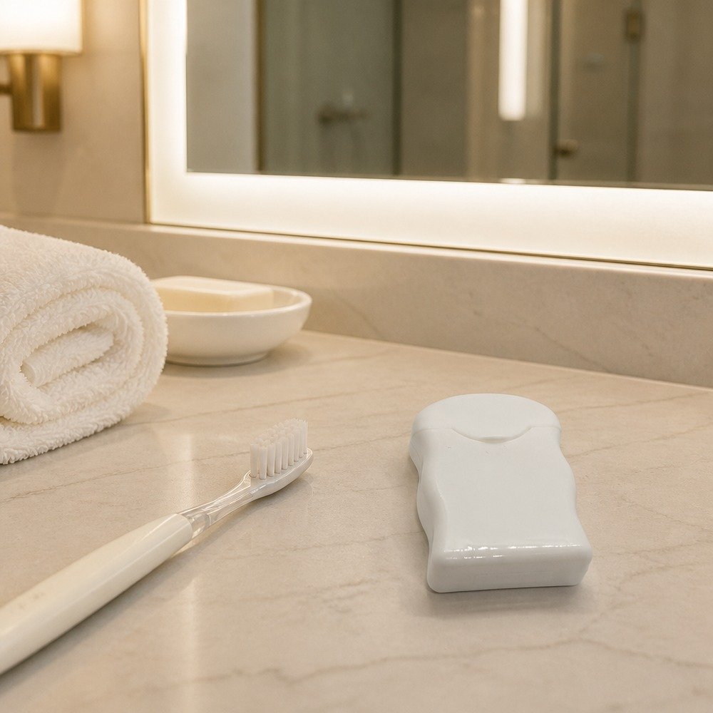 Dental Floss Box H2 - White Flip-Top Dispenser - travel and on-the-go use
