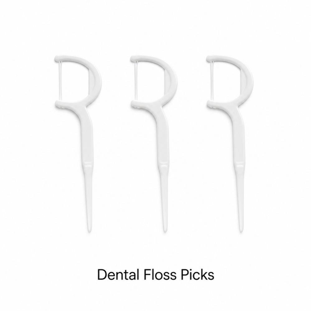 White twin-line dental floss picks