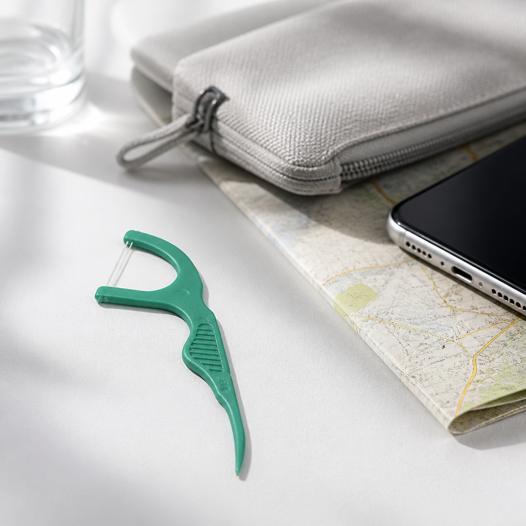 Adult Dental Floss Pick A14 - Green Anti-Slip Grip Handle - travel and on-the-go use