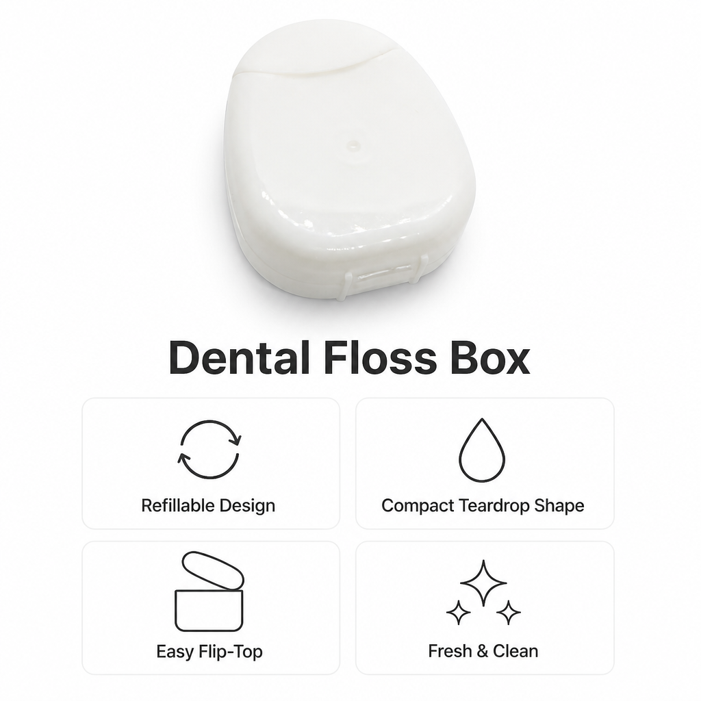 Dental Floss Box H3 - Compact Oval Flip-Top Dispenser - key product features