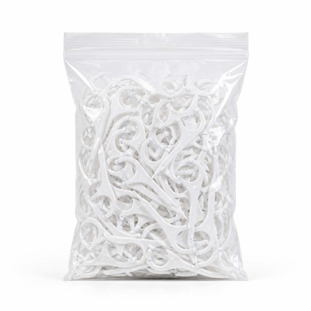 Adult Dental Floss Pick A11 - Fine Line Handle - single transparent bag packaging