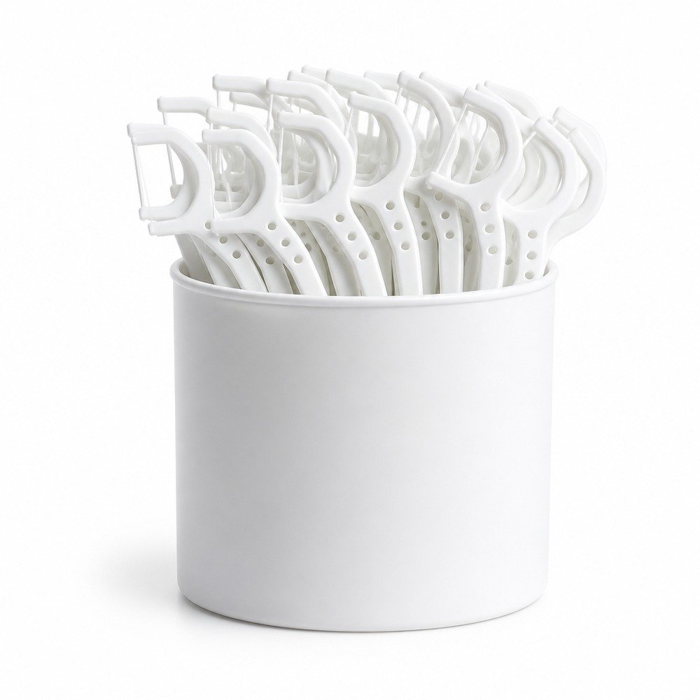 Adult Dental Floss Pick A6 - Sleek Long Handle - bulk tub packaging