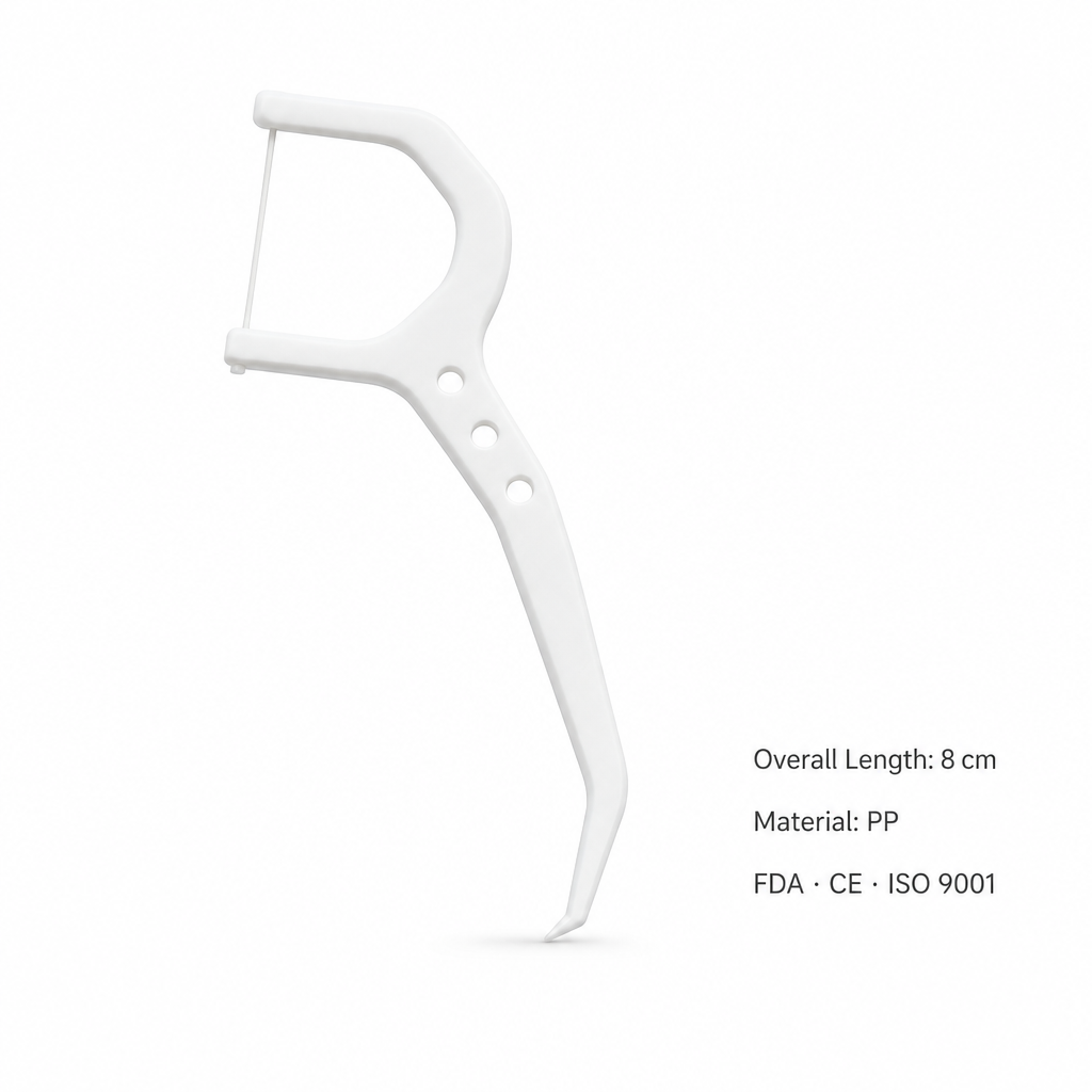Adult Dental Floss Pick A6 - Sleek Long Handle - specifications and dimensions