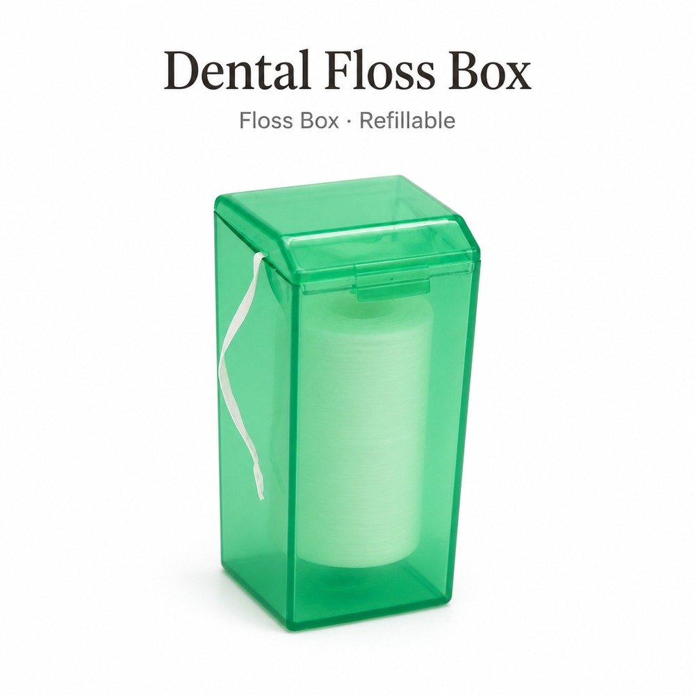 Dental Floss Box H1 - Green Translucent Flip-Top Dispenser - specifications and dimensions