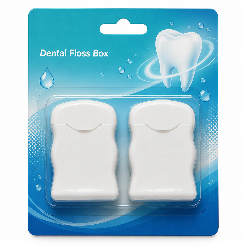 Dental Floss Box H2 - White Flip-Top Dispenser - blister card packaging