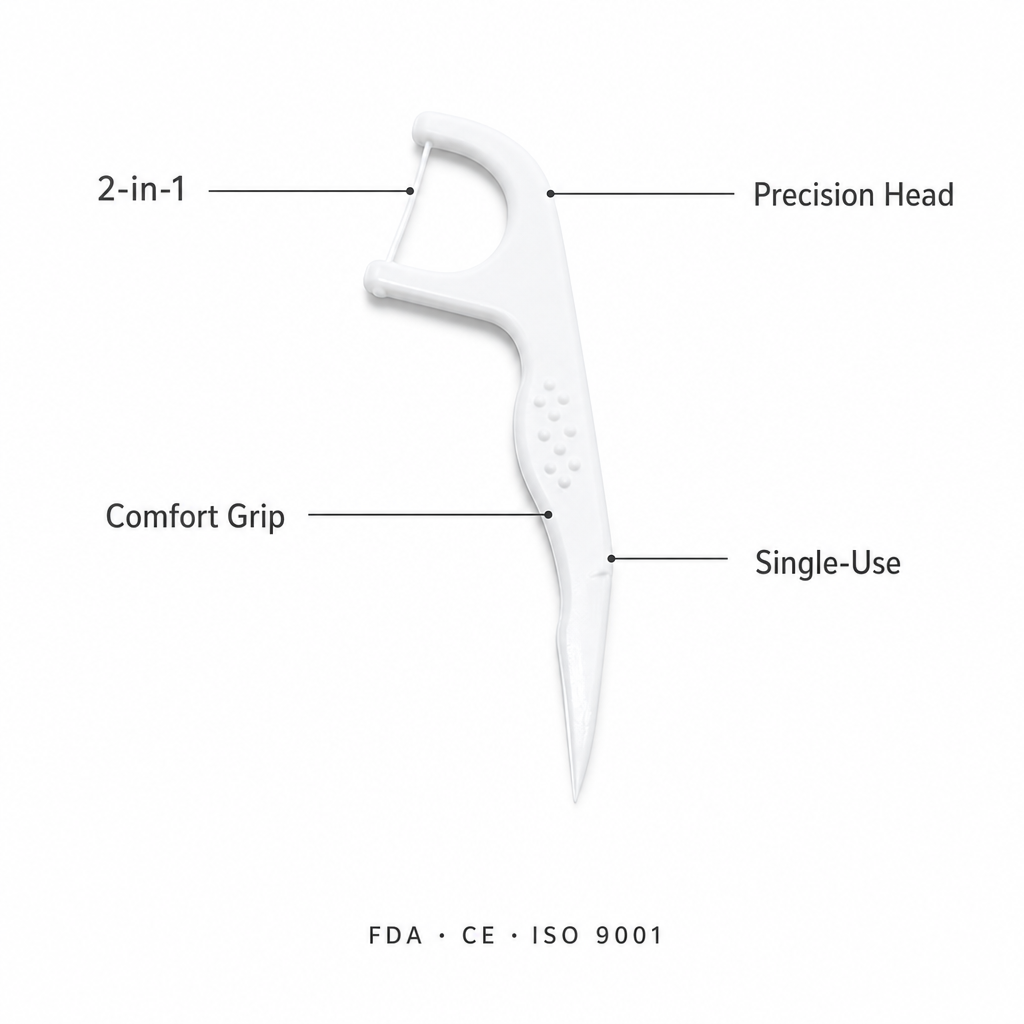 Adult Dental Floss Pick A9 - Angled Head Handle - key product features