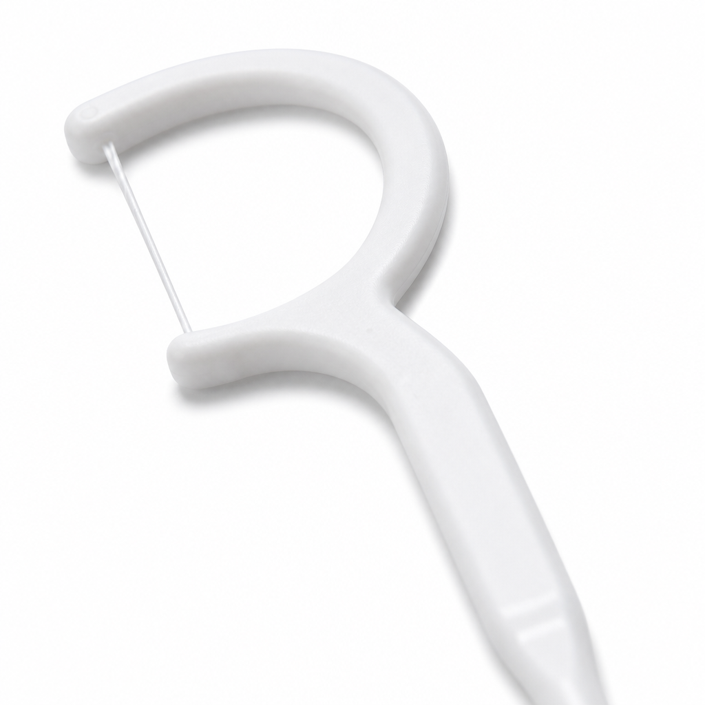 Adult Dental Floss Pick A8 - Flexible Slim Handle - close-up detail