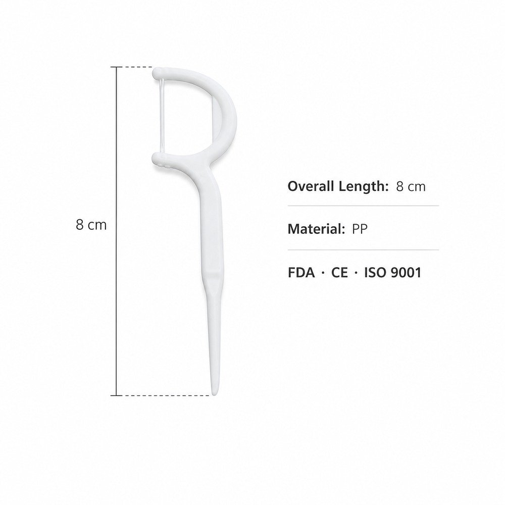 Adult Dental Floss Pick A8 - Flexible Slim Handle - specifications and dimensions