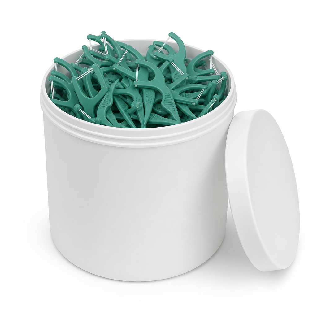 Adult Dental Floss Pick A14 - Green Anti-Slip Grip Handle - bulk tub packaging