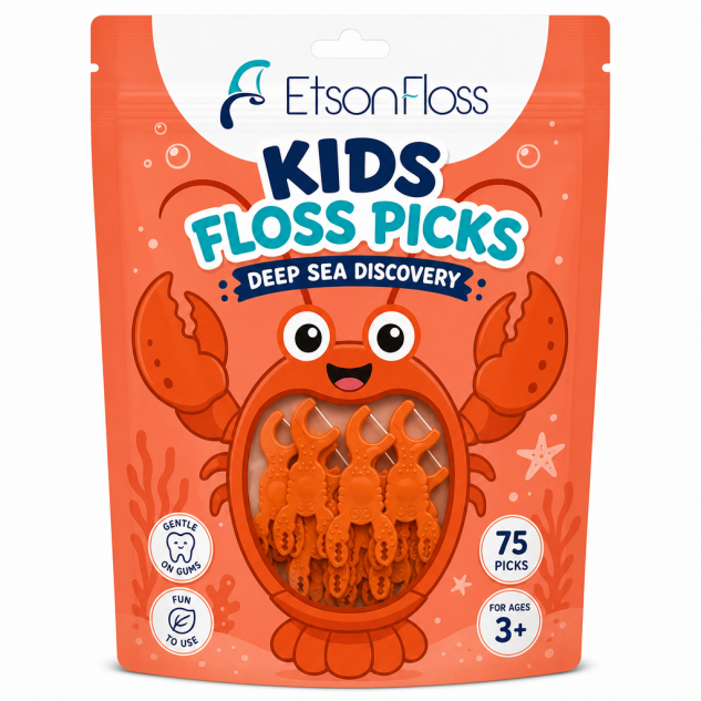 Private label kids dental floss picks pouch, 75 counts