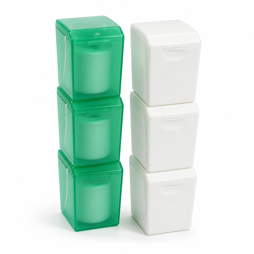 Dental Floss Box H1 - Green Translucent Flip-Top Dispenser - bulk packaging