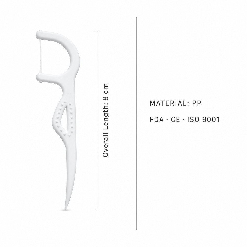 Adult Dental Floss Pick A12 - Textured Panel Handle - specifications and dimensions