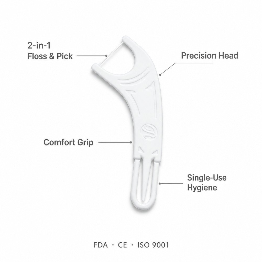 Adult Dental Floss Pick A19 - Slotted Wide Handle - key product features