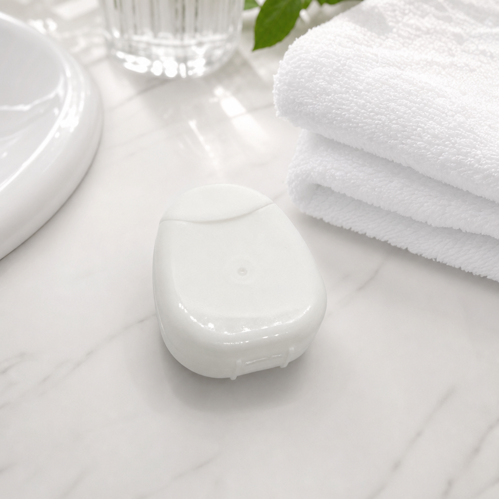 Dental Floss Box H3 - Compact Oval Flip-Top Dispenser - travel and on-the-go use