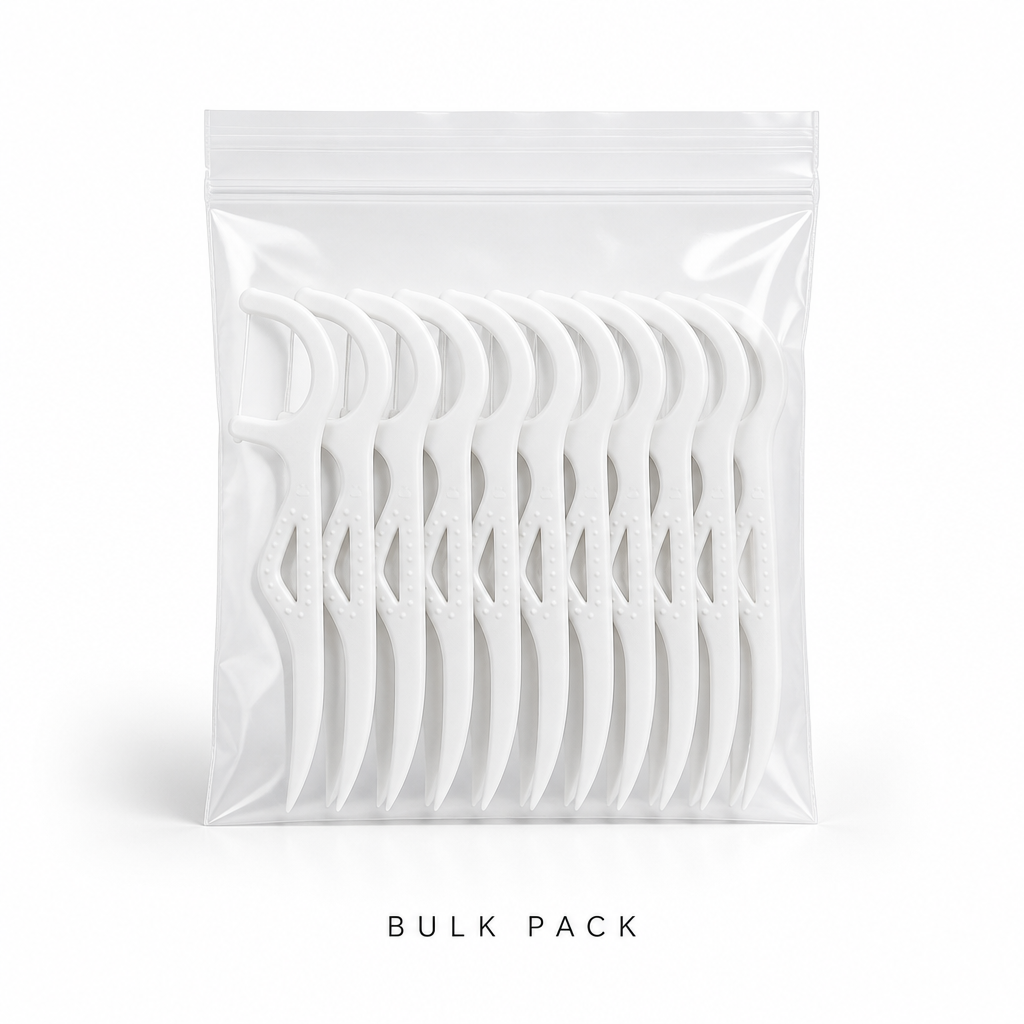 Adult Dental Floss Pick A12 - Textured Panel Handle - single transparent bag packaging