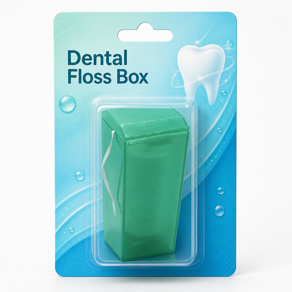 Dental Floss Box H1 - Green Translucent Flip-Top Dispenser - blister card packaging
